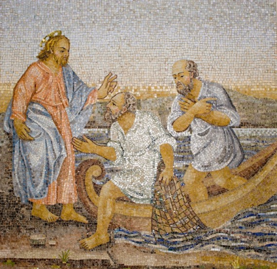 Rome - mosaic - miracle fishing from New Testament in basilica of st. Peters