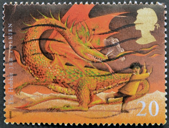 UNITED KINGDOM CIRCA 1998 A stamp printed in Great Britain shows image of The Hobbit by JRR Tolkien circa 1998.