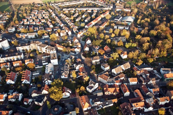 small typical german small city of bonames in birds view